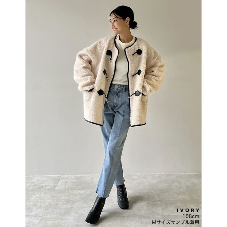 [金子麻貴さん着用][低身長サイズ有]合皮パイピングビットボアブルゾン | Re:EDIT | 詳細画像6 