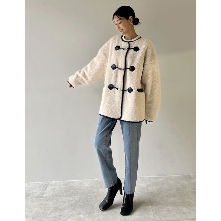 [金子麻貴さん着用][低身長サイズ有]合皮パイピングビットボアブルゾン | Re:EDIT | 詳細画像9 