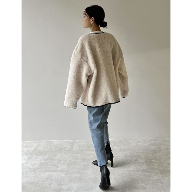 [金子麻貴さん着用][低身長サイズ有]合皮パイピングビットボアブルゾン | Re:EDIT | 詳細画像10 