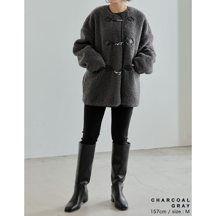 [金子麻貴さん着用][低身長サイズ有]合皮パイピングビットボアブルゾン | Re:EDIT | 詳細画像22 