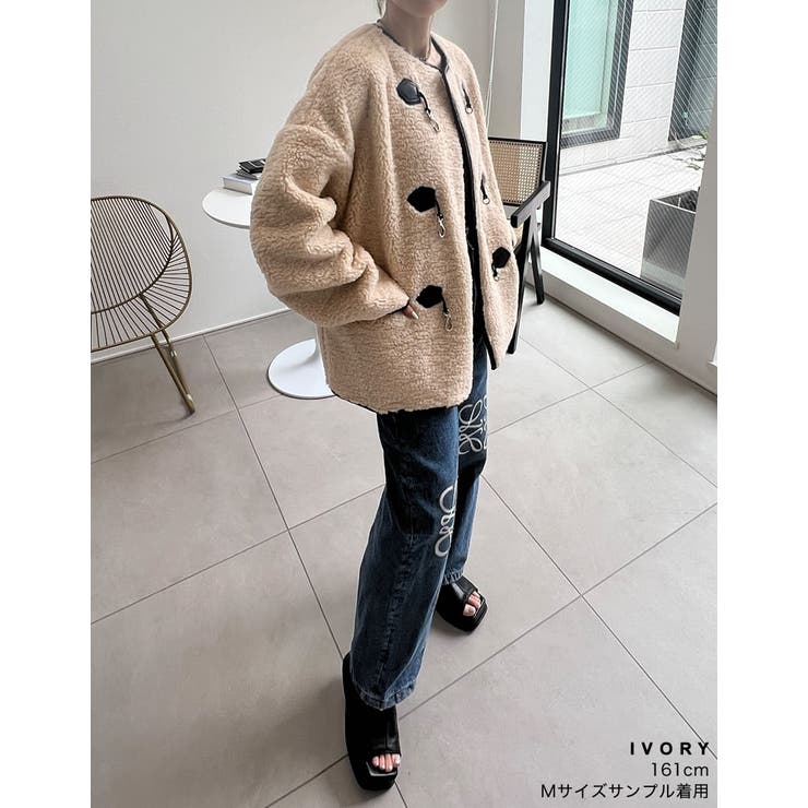 [金子麻貴さん着用][低身長サイズ有]合皮パイピングビットボアブルゾン | Re:EDIT | 詳細画像29 