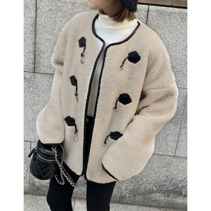 [金子麻貴さん着用][低身長サイズ有]合皮パイピングビットボアブルゾン | Re:EDIT | 詳細画像30 