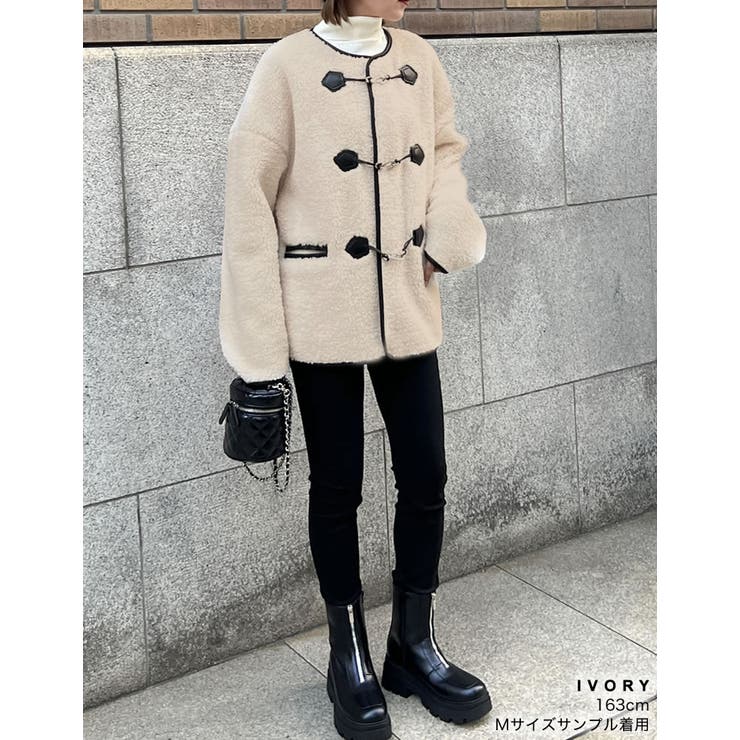 [金子麻貴さん着用][低身長サイズ有]合皮パイピングビットボアブルゾン | Re:EDIT | 詳細画像31 