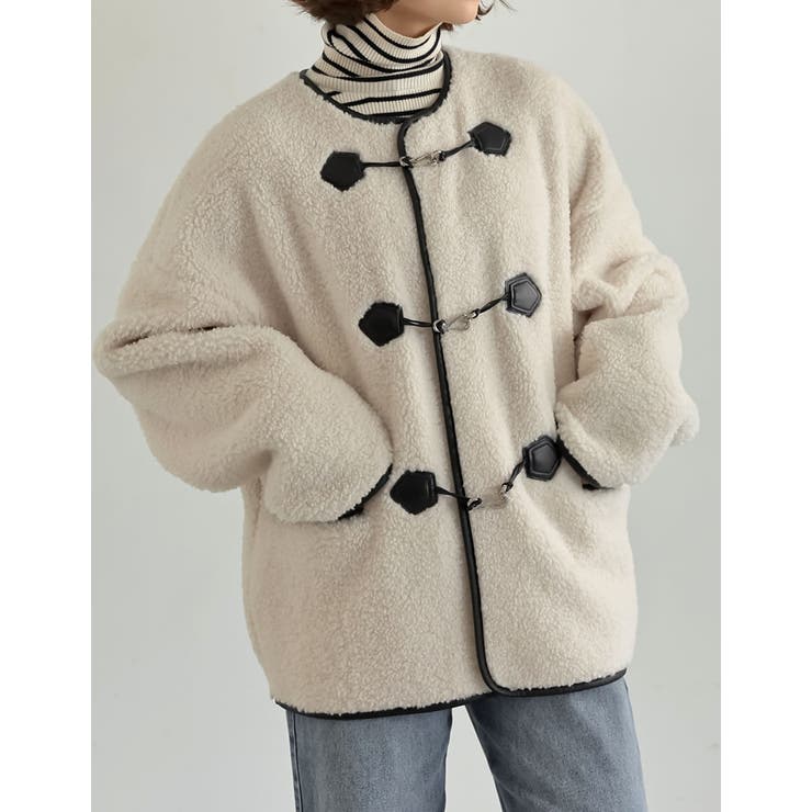 [金子麻貴さん着用][低身長サイズ有]合皮パイピングビットボアブルゾン | Re:EDIT | 詳細画像33 