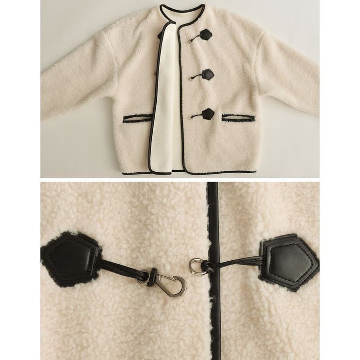 [金子麻貴さん着用][低身長サイズ有]合皮パイピングビットボアブルゾン | Re:EDIT | 詳細画像35 