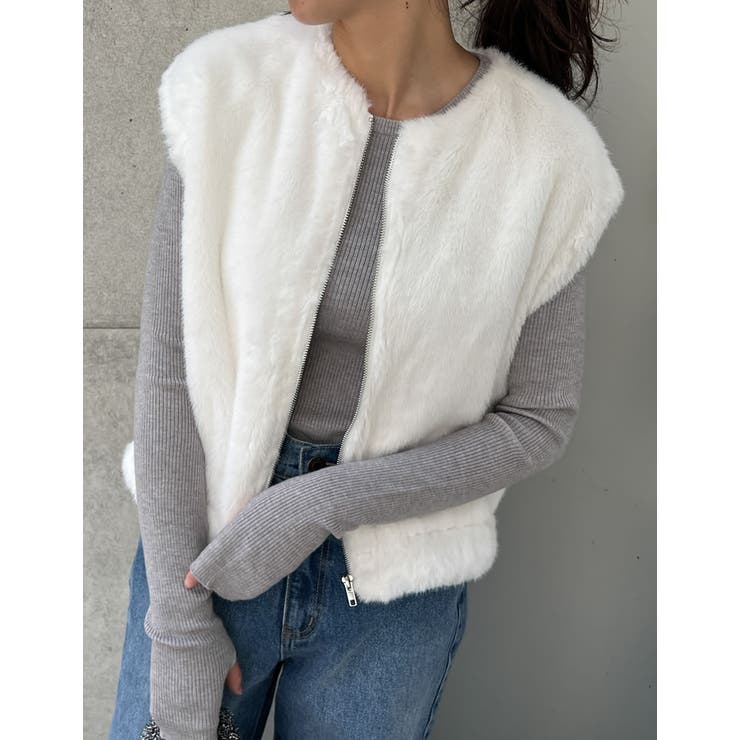 ミドル丈ホワイト(002) | 丈が選べるフェイクファーベスト | Re:EDIT