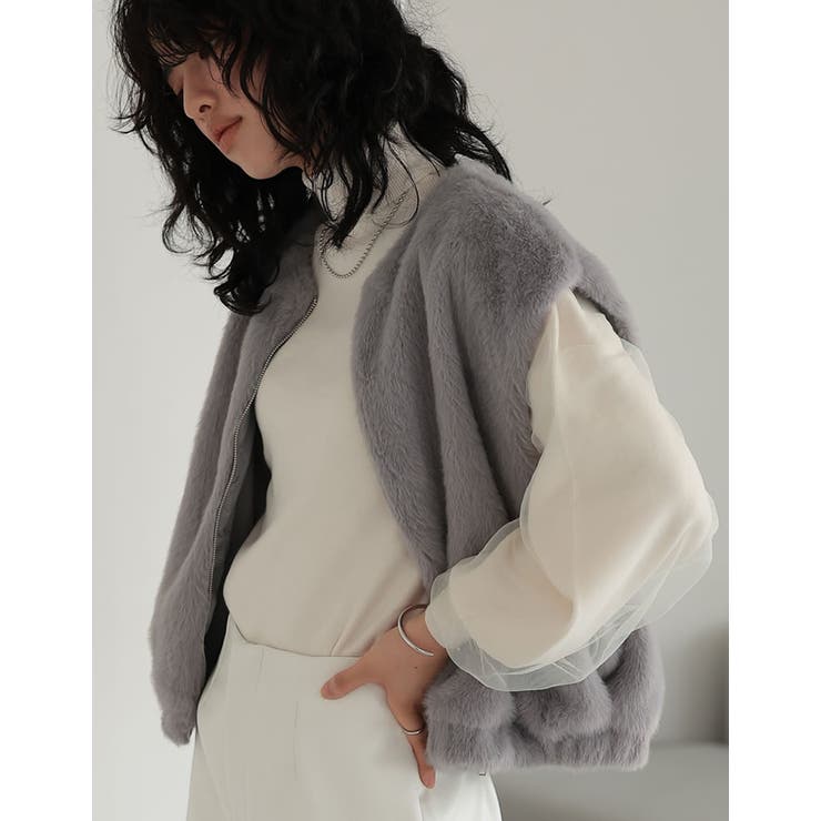 ミドル丈グレー(005) | 丈が選べるフェイクファーベスト | Re:EDIT