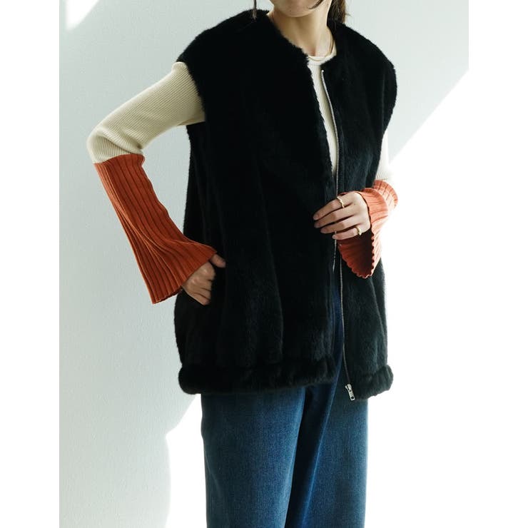 ロング丈ブラック(006) | 丈が選べるフェイクファーベスト | Re:EDIT