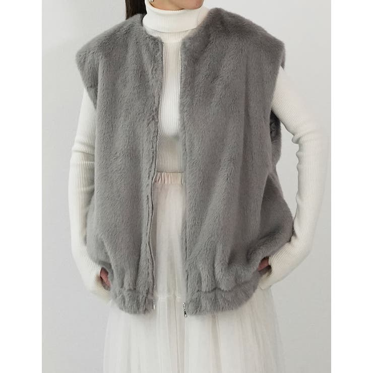 ロング丈グレー(009) | 丈が選べるフェイクファーベスト | Re:EDIT