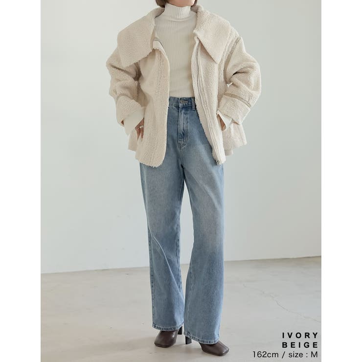 ビッグカラーフェイクレザーパイピングフレアボアコート | Re:EDIT | 詳細画像17 