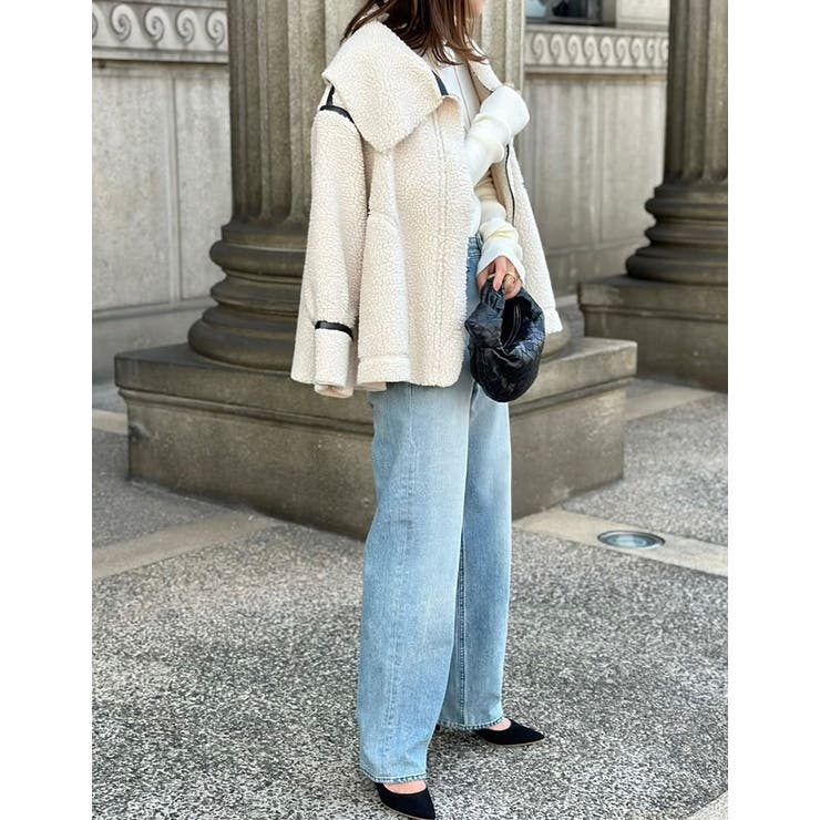 ビッグカラーフェイクレザーパイピングフレアボアコート | Re:EDIT | 詳細画像7 