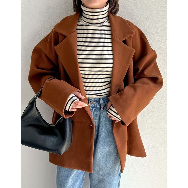 低身長サイズ有]ヘリンボーンor無地ダブルテーラードコート[品番