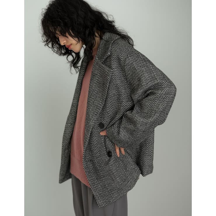 低身長サイズ有]ヘリンボーンor無地ダブルテーラードコート[品番
