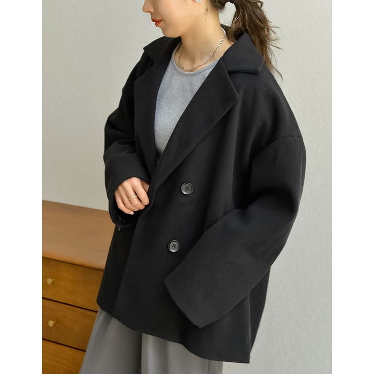 低身長サイズ有]ヘリンボーンor無地ダブルテーラードコート[品番