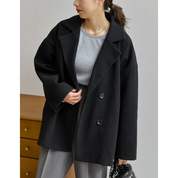 低身長サイズ有]ヘリンボーンor無地ダブルテーラードコート[品番