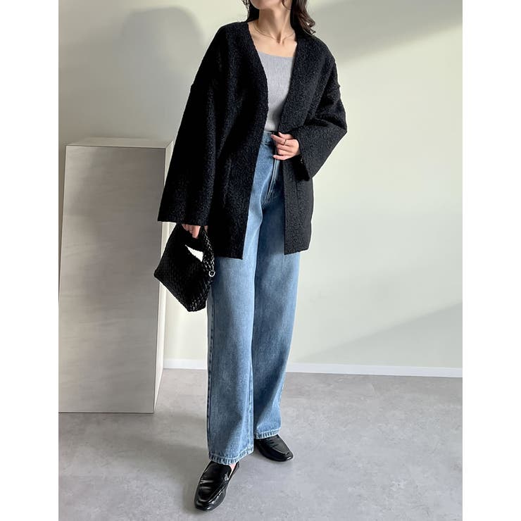 リバーシブルフェイクウールorシープライクボアノーカラーミドルコート | Re:EDIT | 詳細画像15 