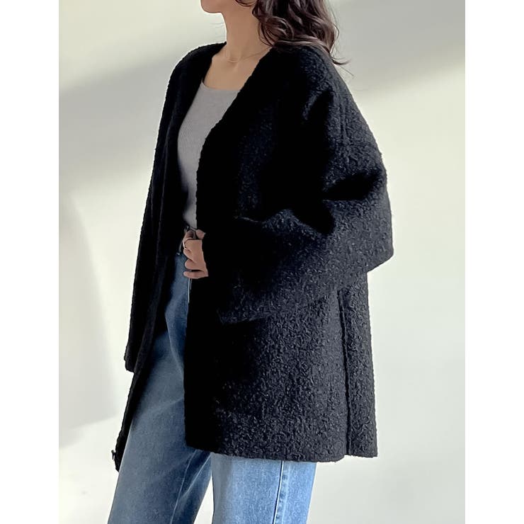 リバーシブルフェイクウールorシープライクボアノーカラーミドルコート | Re:EDIT | 詳細画像16 