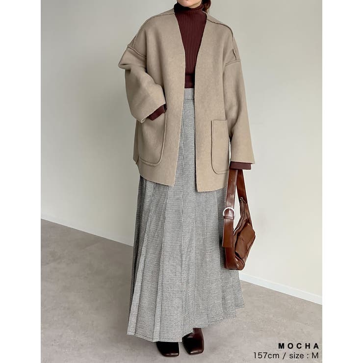 リバーシブルフェイクウールorシープライクボアノーカラーミドルコート | Re:EDIT | 詳細画像17 