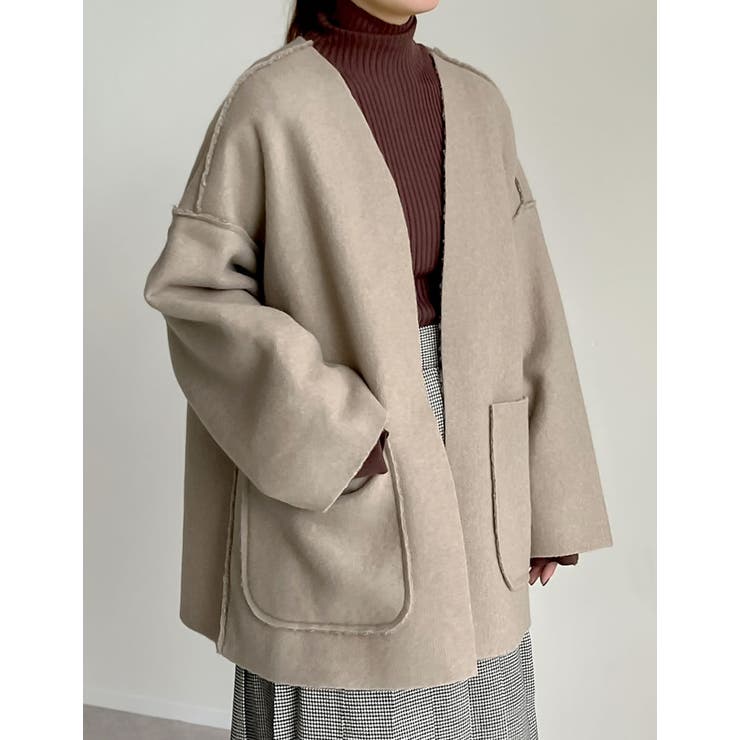 リバーシブルフェイクウールorシープライクボアノーカラーミドルコート | Re:EDIT | 詳細画像4 