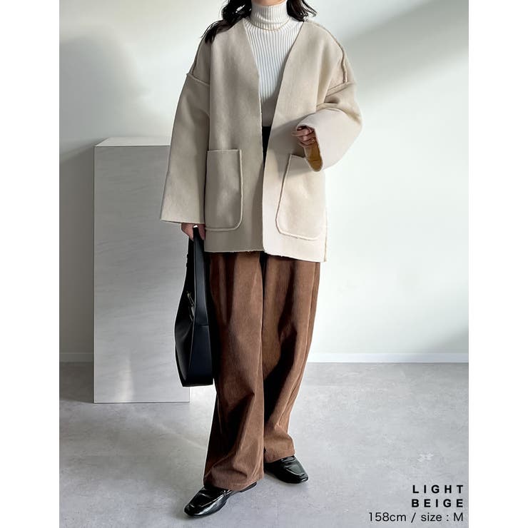 リバーシブルフェイクウールorシープライクボアノーカラーミドルコート | Re:EDIT | 詳細画像7 