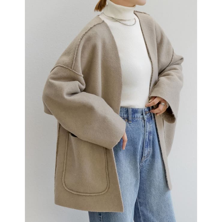 リバーシブルフェイクウールorシープライクボアノーカラーミドルコート | Re:EDIT | 詳細画像24 