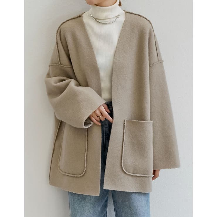 リバーシブルフェイクウールorシープライクボアノーカラーミドルコート | Re:EDIT | 詳細画像30 