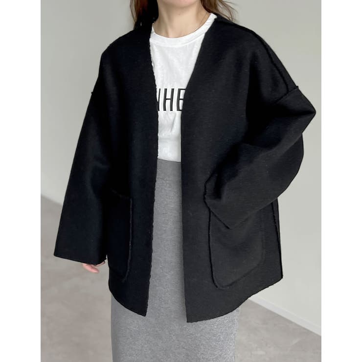 リバーシブルフェイクウールorシープライクボアノーカラーミドルコート | Re:EDIT | 詳細画像37 