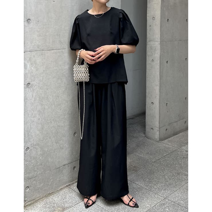 はる　定価18,455円 パール付ケープ＋トップス＋パンツセットアップ３点 an/アン】ストレッチワッフル/ フロントジップ/ ゴールド