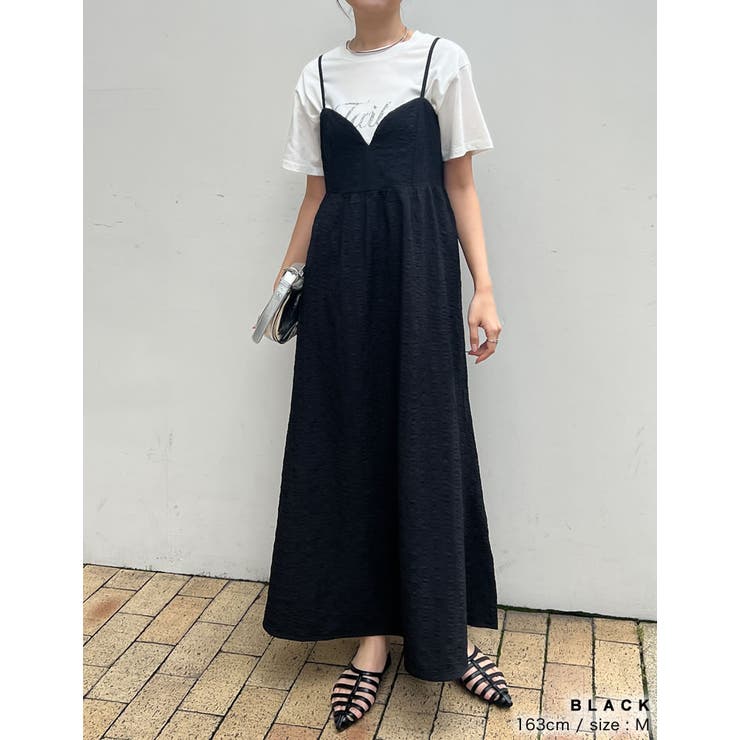 神山まりあさん着用][低身長サイズ有]カットジャガードキャミ