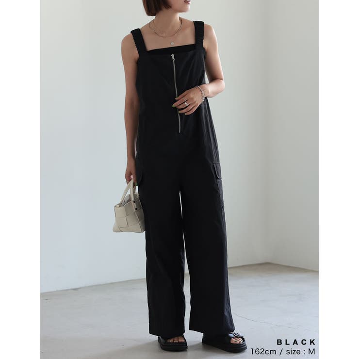 シーニュ　ダブルフロントオールインワンfavu 低身長/高身長サイズ有]タフタ肩シャーリングフロントジップ