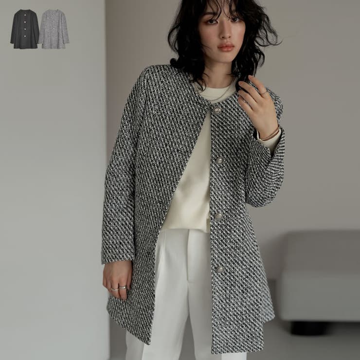 ノーカラーペプラムツイードジャケット [品番：GS000021618]｜Re:EDIT（リエディ）のレディースファッション通販｜SHOPLIST（ショップリスト）