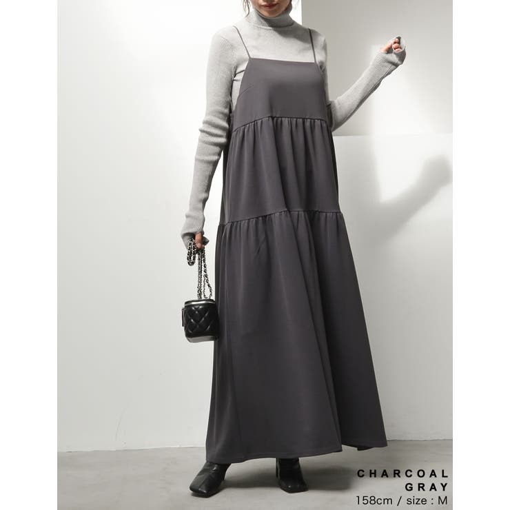 カットジョーゼットティアードバックオープンキャミワンピース