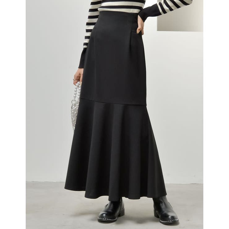 ブラック(001) | [低身長 高身長サイズ有][イージーケア]カットジョーゼットハイウエストマーメイ… | Re:EDIT