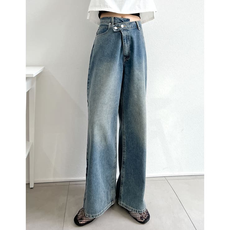 低身長/高身長/大きいサイズ有]クロスウエストストレートコットン