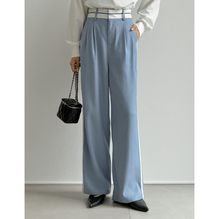 ブルー(013) | [低身長/高身長サイズ有]ツイルマーベルトサイドラインスラックスパンツ | Re:EDIT