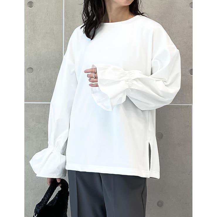 異素材切り替えキャンディースリーブ裏毛トップス | Re:EDIT | 詳細画像9 