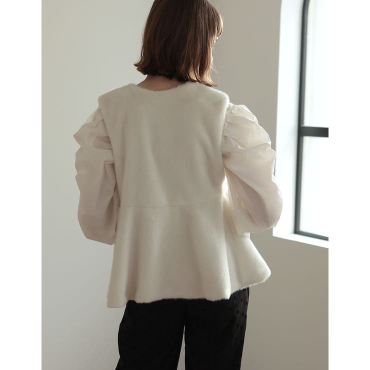 ホワイトペプラムベスト sakishimatokyo ベスト ジレ フロントジップペプラムVネックベスト