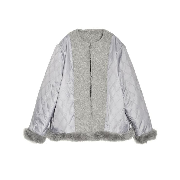 フェイクファー切り替えノーカラーコート[品番：GS000021718