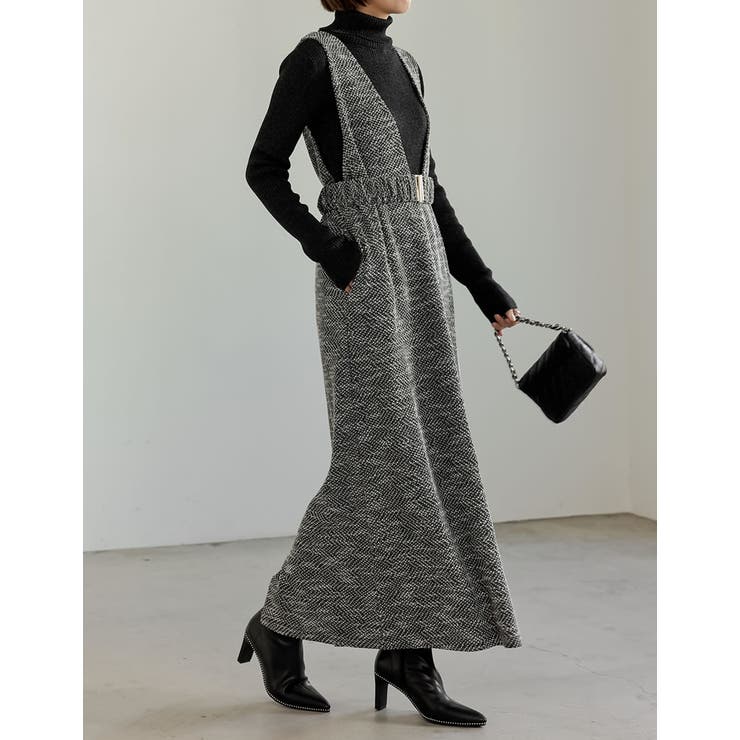 [低身長サイズ有]カットツイードウエストベルト付きジャンパースカート | Re:EDIT | 詳細画像21 