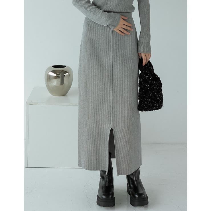 ラメシルバー(002) | [低身長サイズ有]前後2WAYラメリブニットナロースカート | Re:EDIT