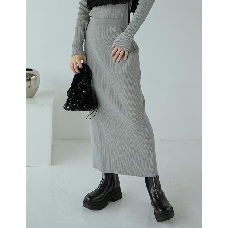 [低身長サイズ有]前後2WAYラメリブニットナロースカート | Re:EDIT | 詳細画像8 