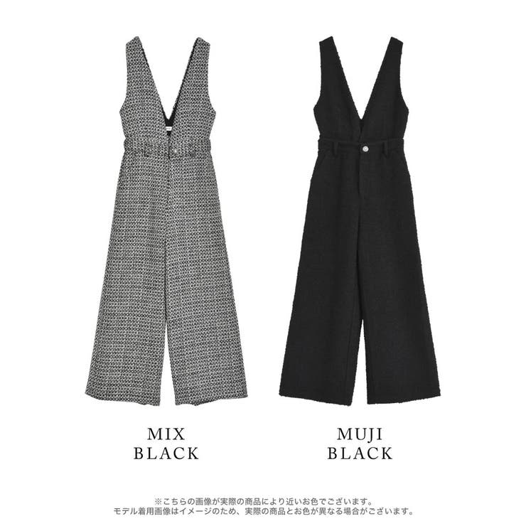 2WAYビジューボタンツイードサロペット＆パンツ[品番