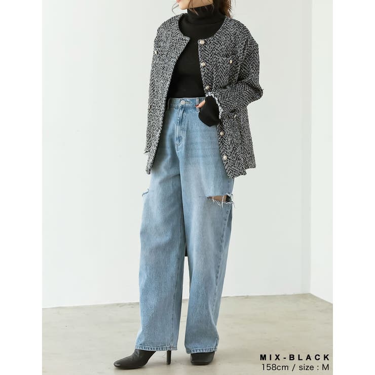 ツイードフリンジノーカラージャケット[品番：GS000021772]｜Re:EDIT