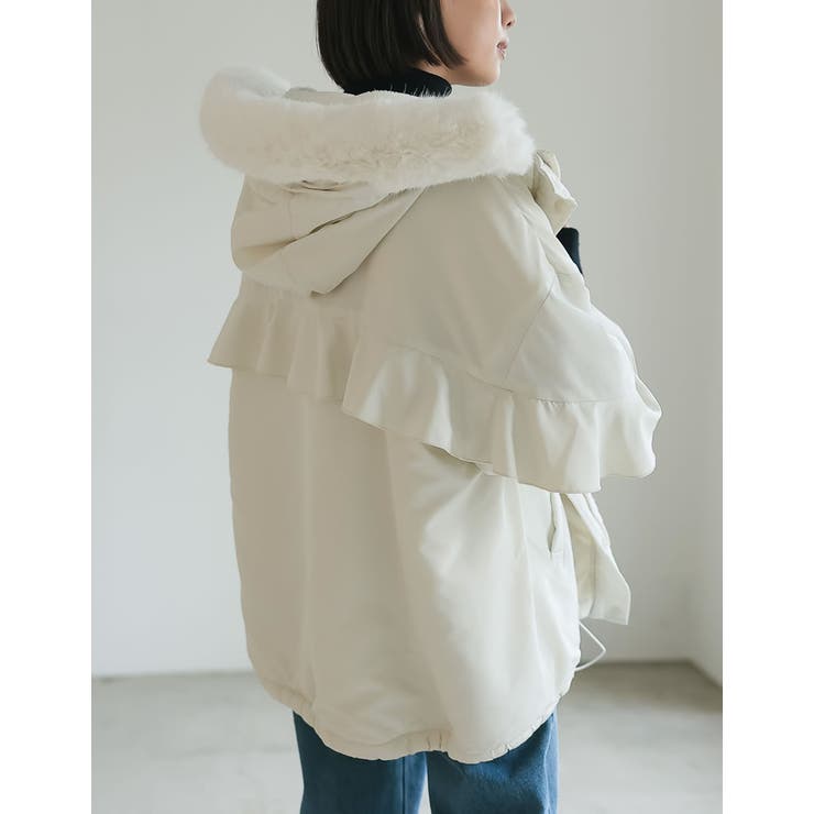 2WAYリサイクルタフタバックフリルデザインフェイクファーフード付き中綿ミドルコ… | Re:EDIT | 詳細画像16 