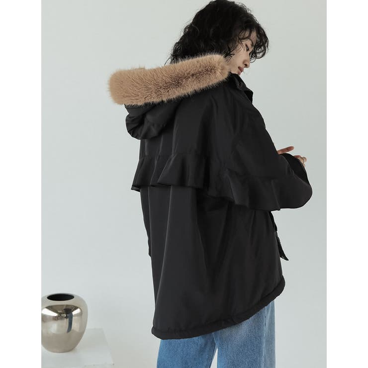 2WAYリサイクルタフタバックフリルデザインフェイクファーフード付き中綿ミドルコ… | Re:EDIT | 詳細画像10 