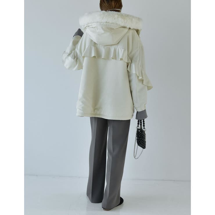 2WAYリサイクルタフタバックフリルデザインフェイクファーフード付き中綿ミドルコ… | Re:EDIT | 詳細画像25 