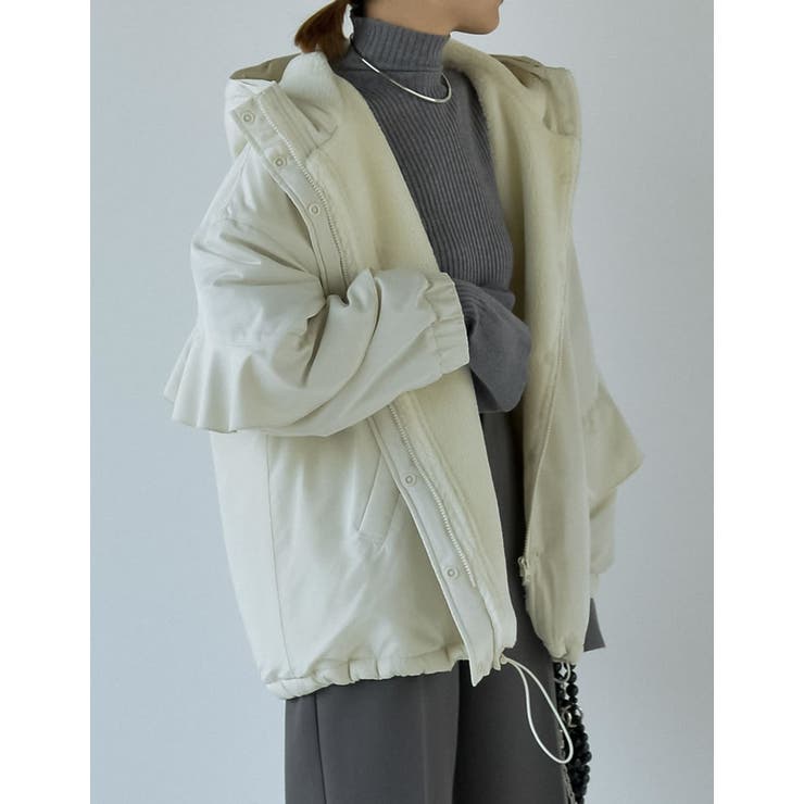 2WAYリサイクルタフタバックフリルデザインフェイクファーフード付き中綿ミドルコ… | Re:EDIT | 詳細画像26 