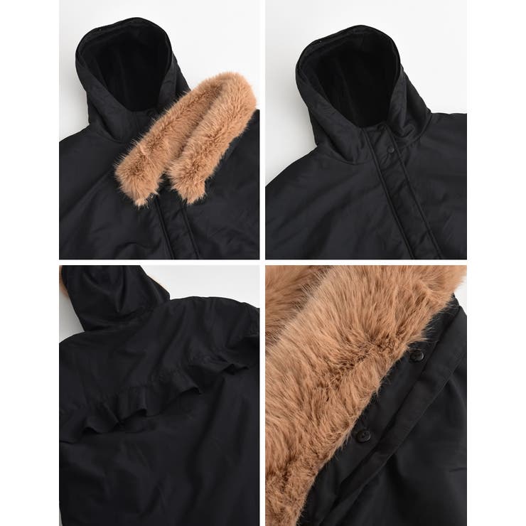 2WAYリサイクルタフタバックフリルデザインフェイクファーフード付き中綿ミドルコ… | Re:EDIT | 詳細画像32 