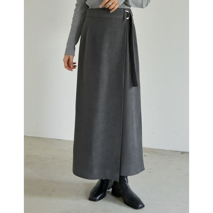 グレー(005) | [低身長/高身長サイズ有]微起毛ツイルラップ風スカート | Re:EDIT