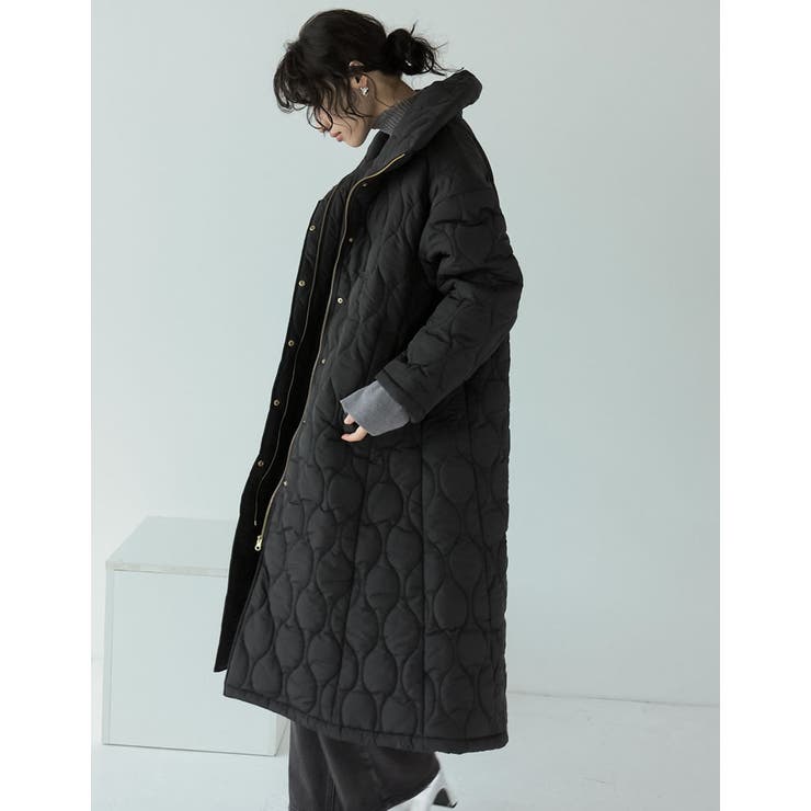 中綿リサイクルタフタキルティングスタンドカラーフレアロングコート | Re:EDIT | 詳細画像12 